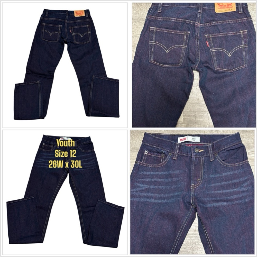 Youth 511 Levi’s 12 Regular Taper 26 x 30 Pants Jeans Navy Blue Denim Stretch